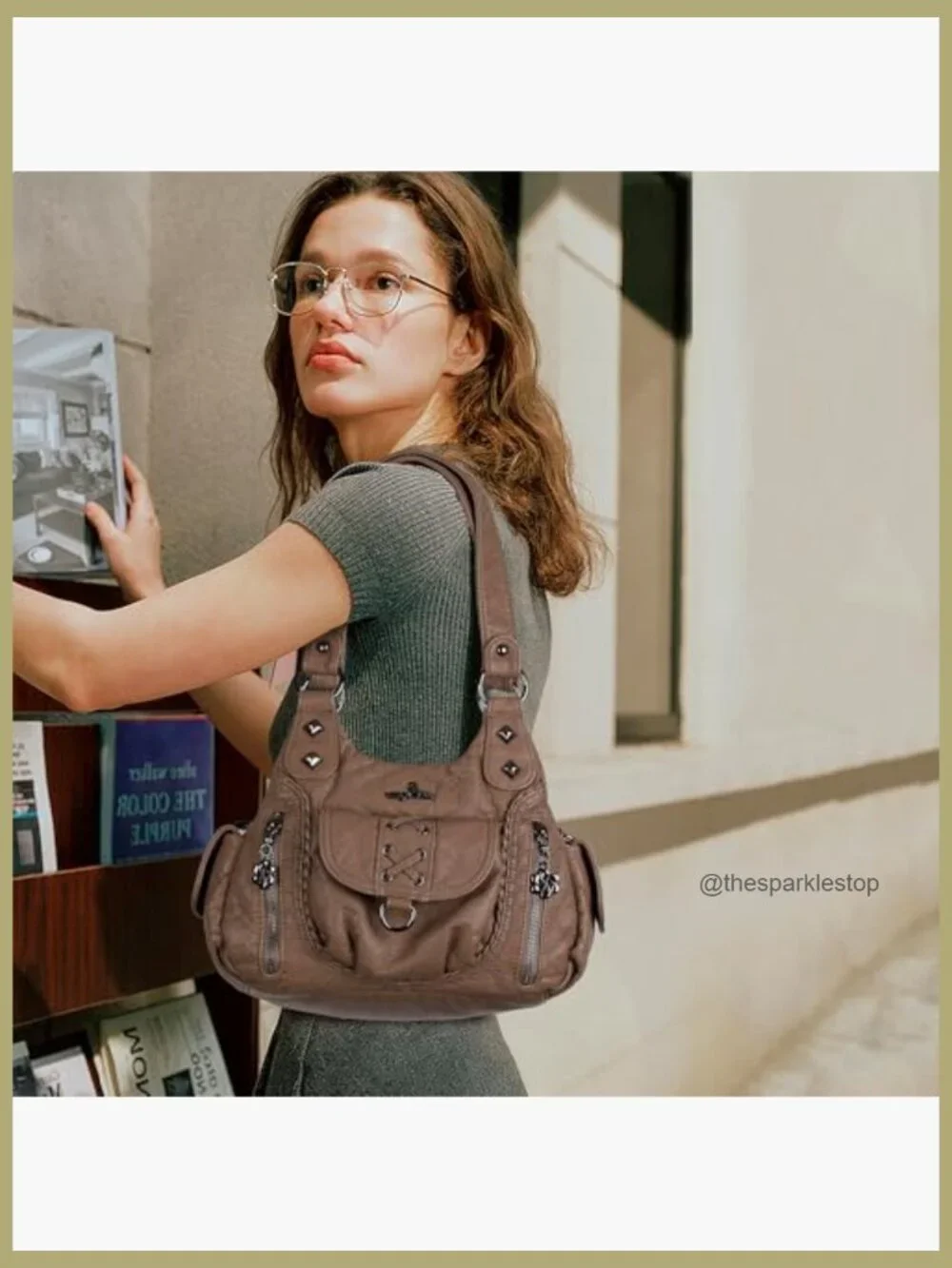 Vegan Leather Hobo Shoulder Bag with Multi Pockets Crossbody Tote